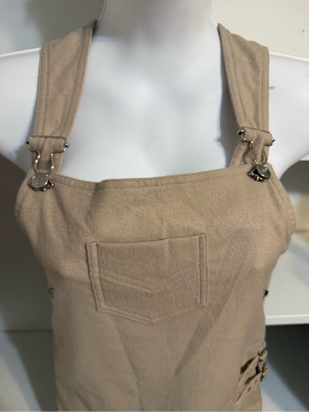 Christian DIOR Beige Pinafore Mini Dress with Pleated Side (12A)See Measurements - Picture 9 of 16